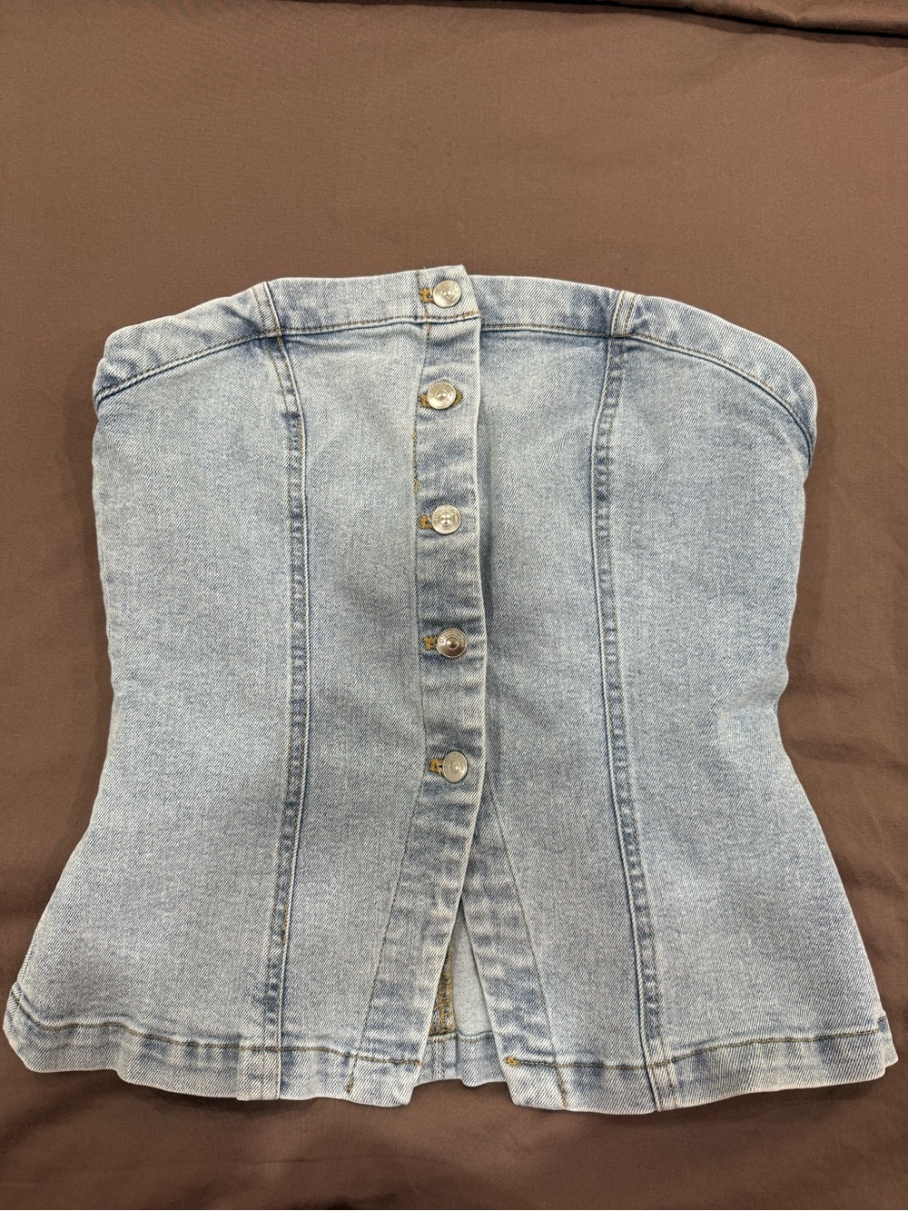 H&M Light Blue Denim Button-Front Strapless Top